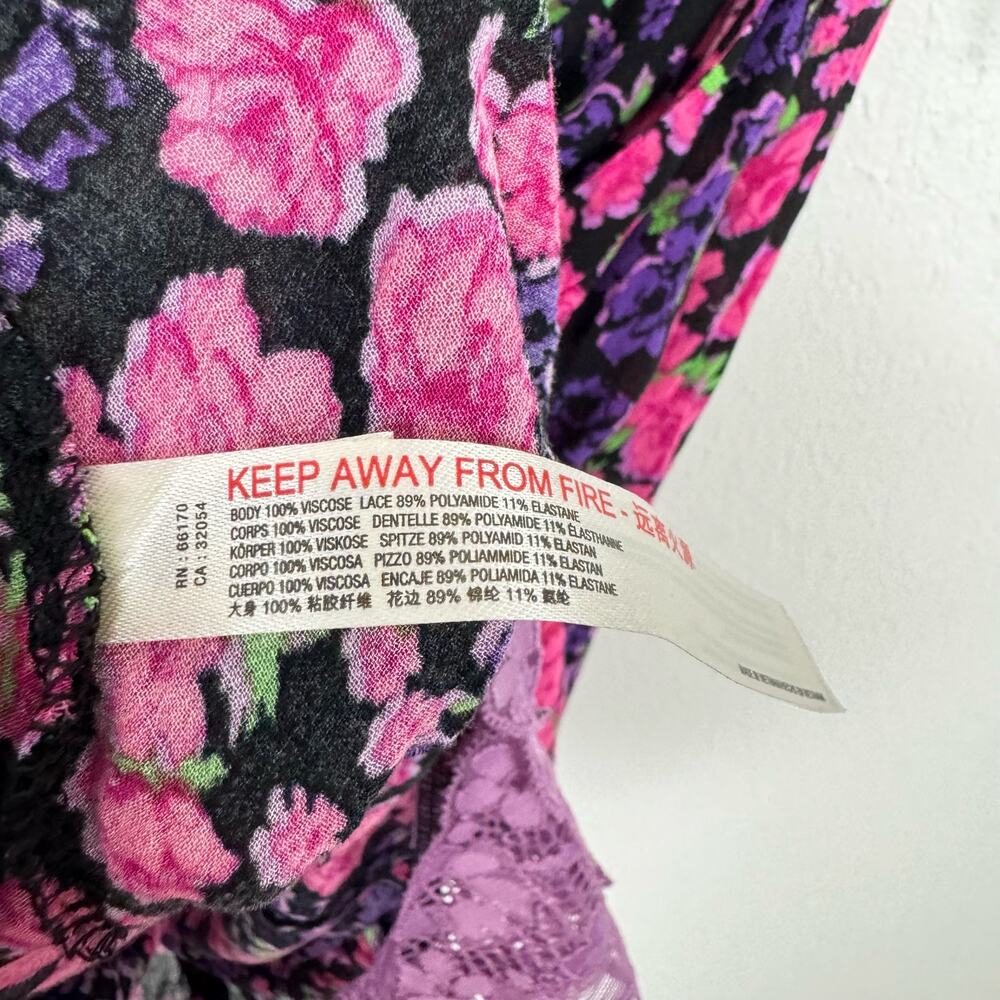 Free People | NWT Bare It All Purple Pink Floral Shoulder Tie Lace Tank Bodysuit - Picture 13 of 14